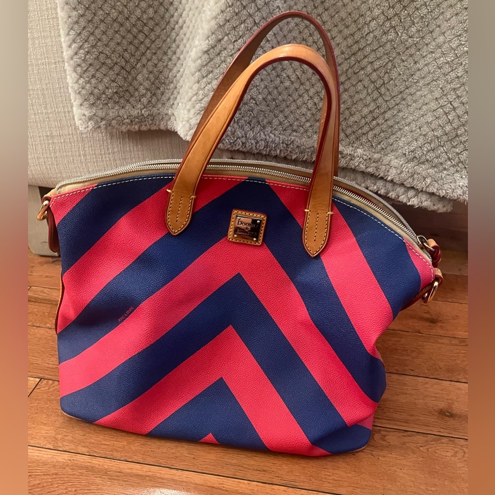 Red and Blue patterned Dooney & Bourke bag, new never used